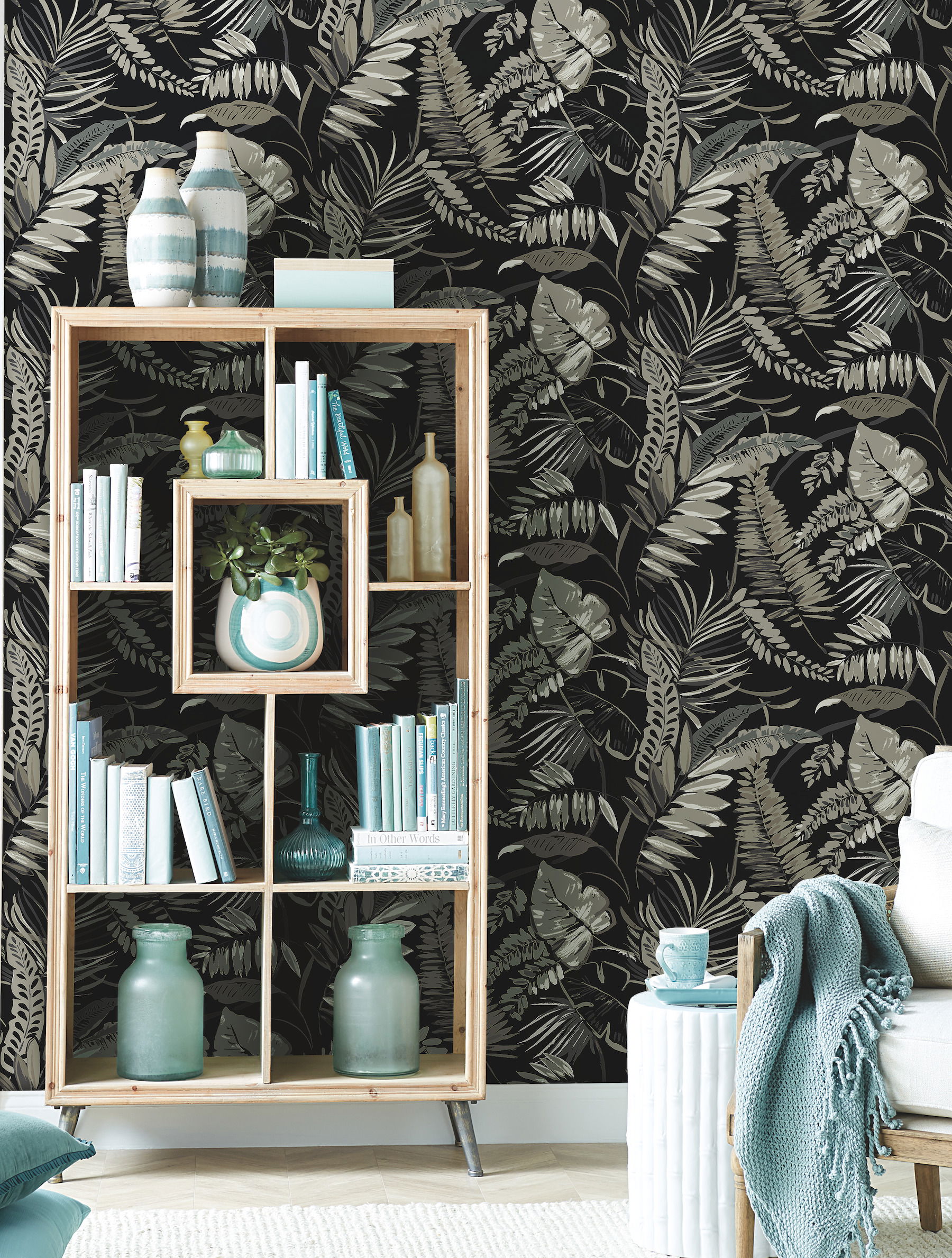 Tropical Toss Black Wallpaper, by York Wall, 27' length x 2'3" width x 0.02" depth View 2