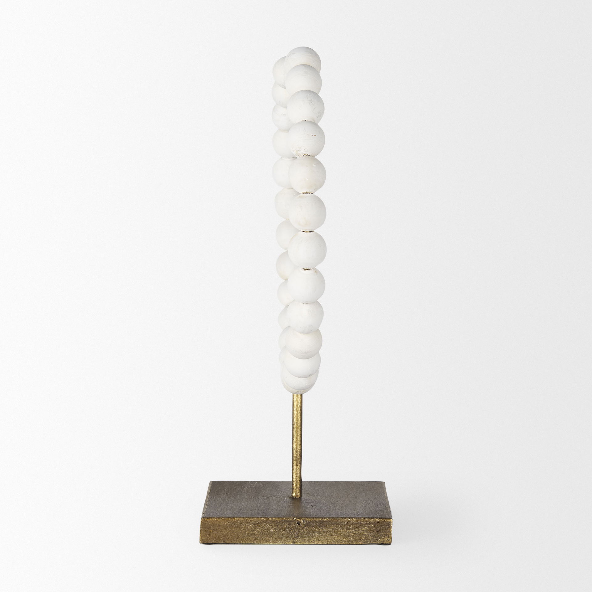 Pontchartrain II (Large) 11L x 6W White Beaded Broken Sphere Decorative Object with Gold Base, by Mercana, 11.42" length x 6.02" width x 15.55" height View 4