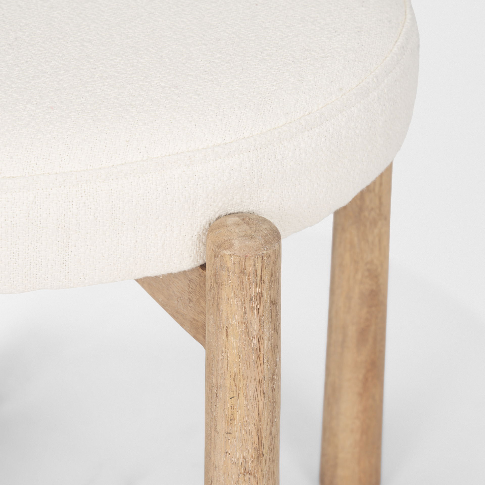 Shaiden Brown Wood with Cream Fabric Stool, Ottoman by Mercana, 21.5" length x 21.5" width x 19.5" height View 7