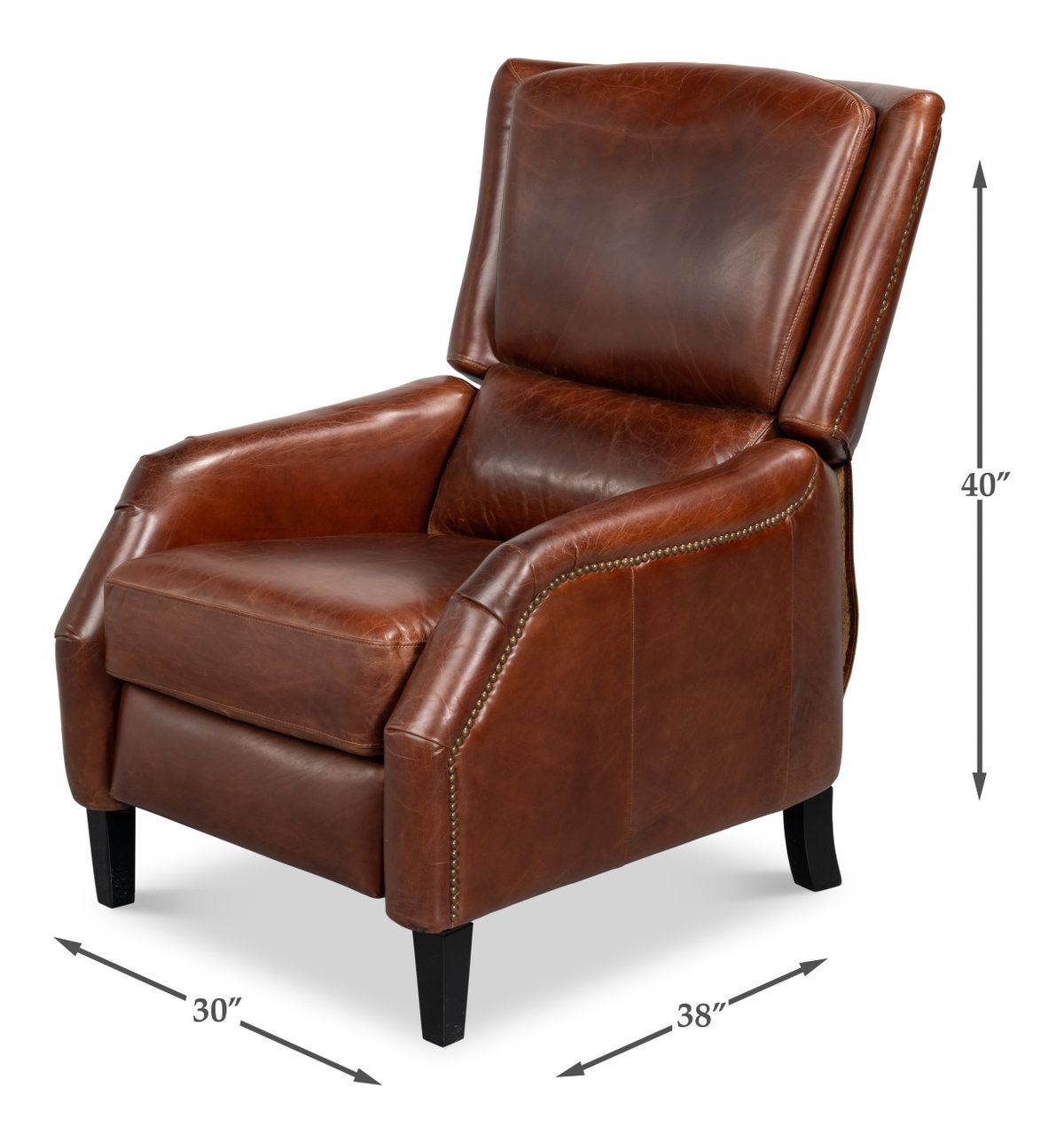 Ashford Leather Recliner, by Sarreid, 3'2" length x 2'6" width x 3'4" height View 13