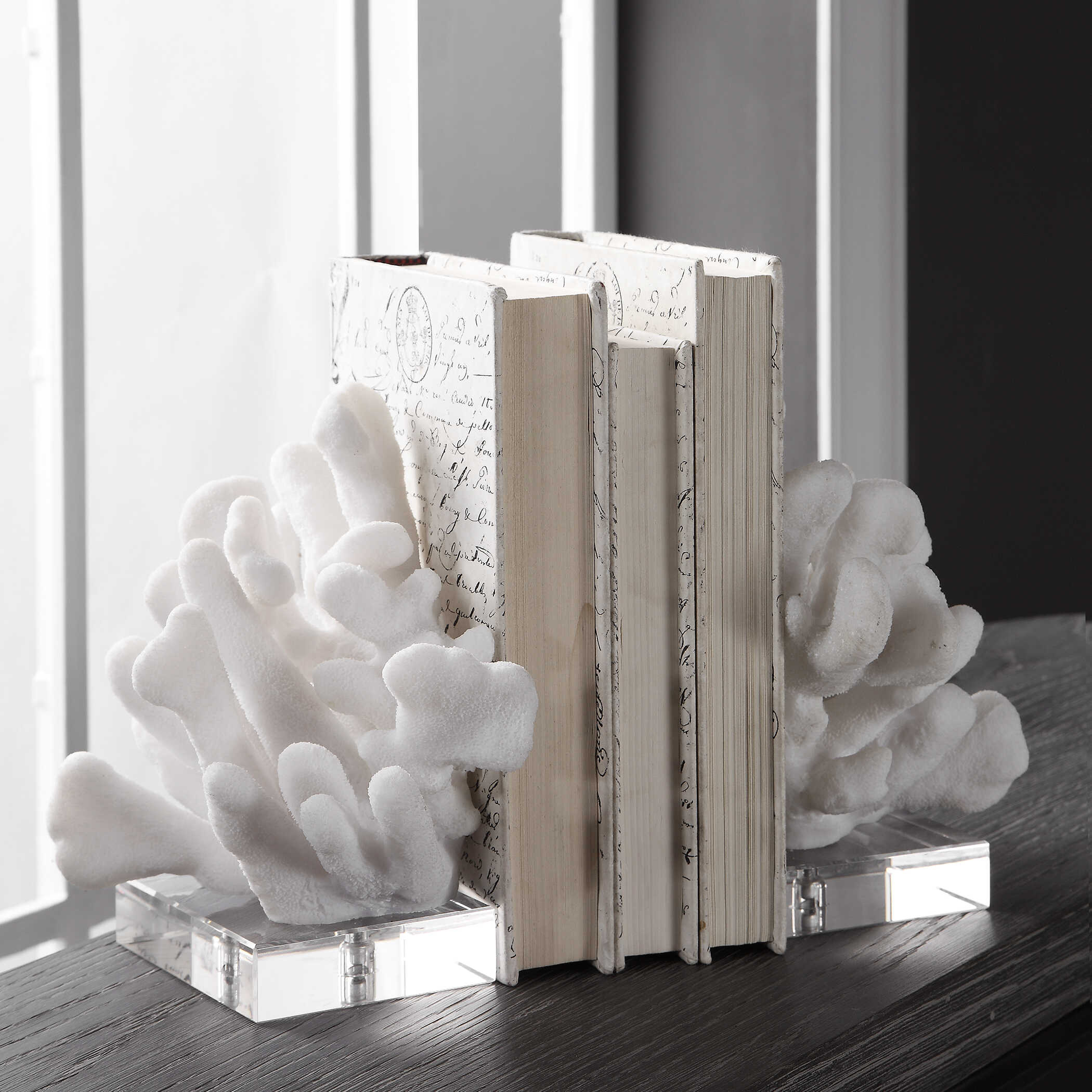 Charbel White Bookends Set/2, Decorative by Uttermost, 5.75" width x 9" height x 7.62" depth View 2