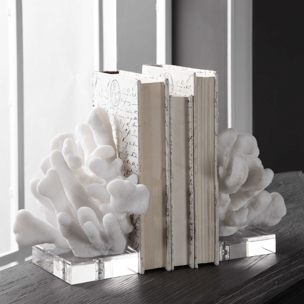 Charbel White Bookends Set/2, by Uttermost, 5.75" width x 9" height x 7.62" depth View 2