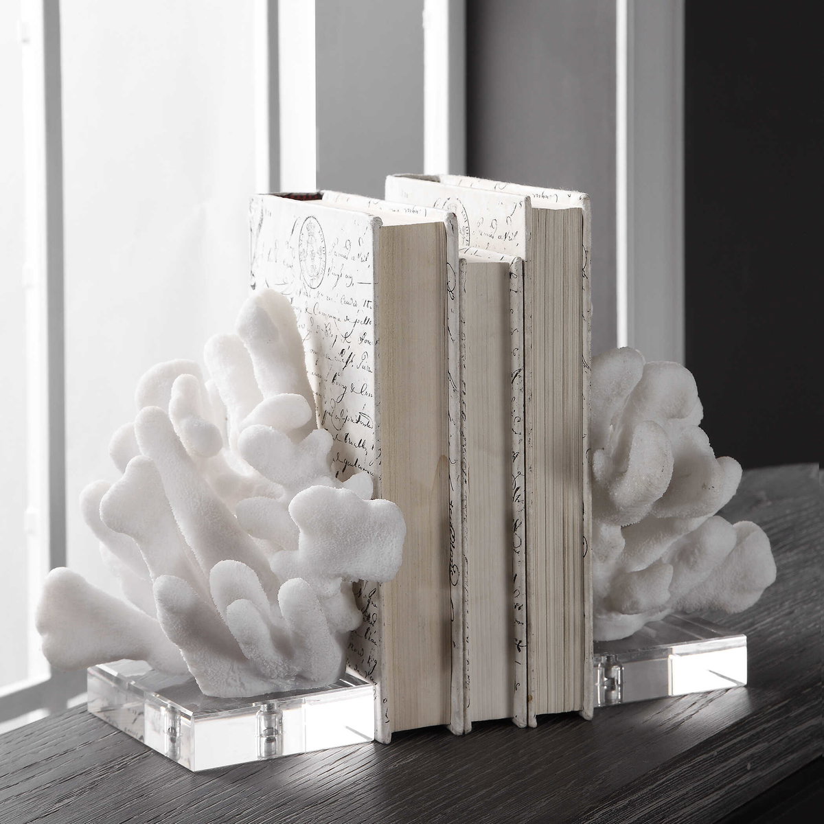 Charbel White Bookends Set/2, by Uttermost, 5.75" width x 9" height x 7.62" depth View 2