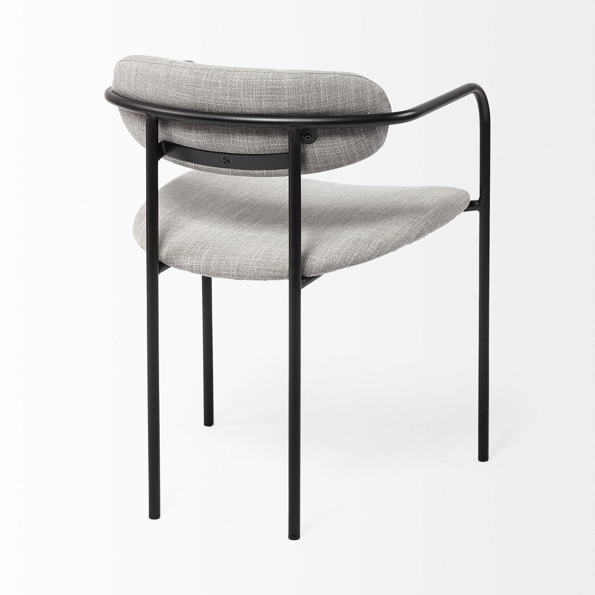 Parker Curved Back Dining Arm Chair | Gray Fabric with Black Metal, Dining Chair by Mercana, 21.65" length x 21.26" width x 28.74" height View 10