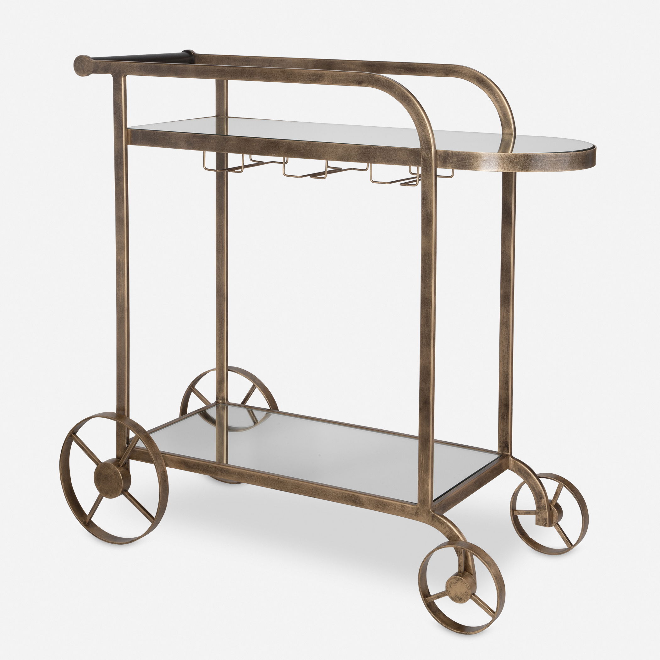 Carrinho Antique Brass Bar Cart, Furniture by Uttermost, 38.25" width x 36.25" height x 16.25" depth View 1