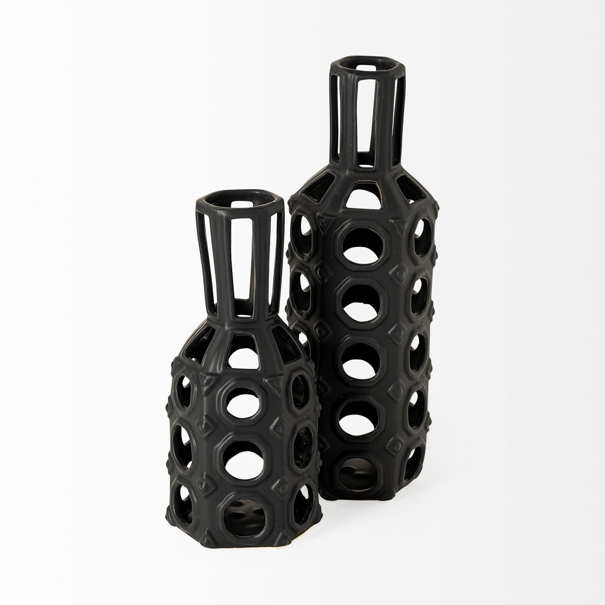 Brunel Large Black Drum-Shaped Ceramic Vase, by Mercana, 3.94" length x 3.94" width x 12.01" height View 6