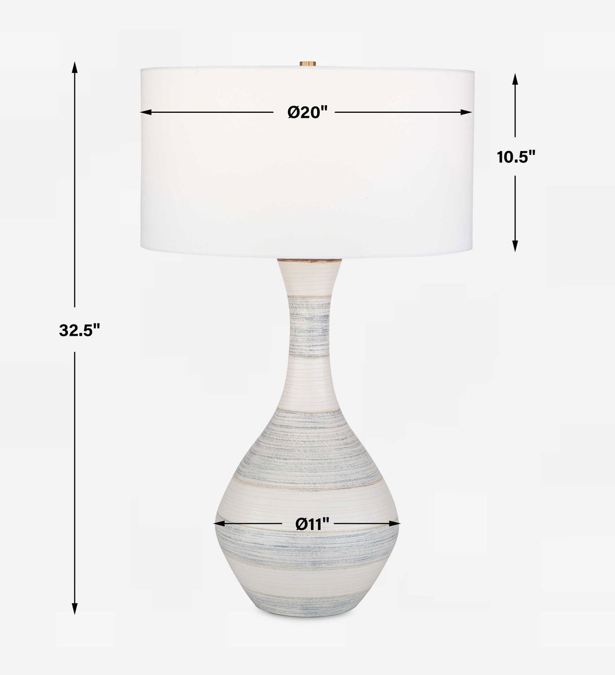 Potter Striped Ivory Blue Table Lamp, by Uttermost, 20" width x 32.5" height x 20" depth View 3