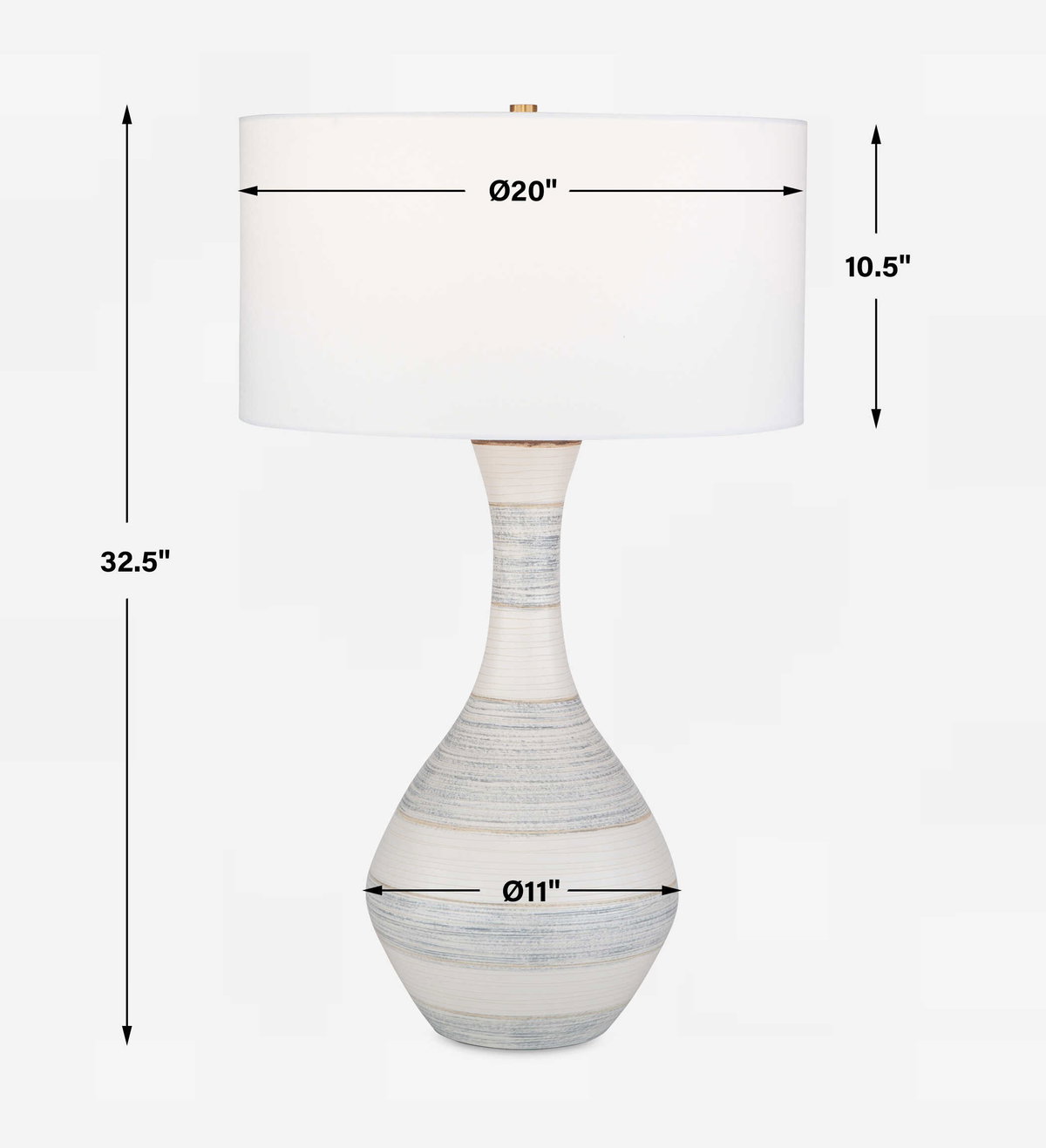 Potter Striped Ivory Blue Table Lamp, by Uttermost, 20" width x 32.5" height x 20" depth View 3