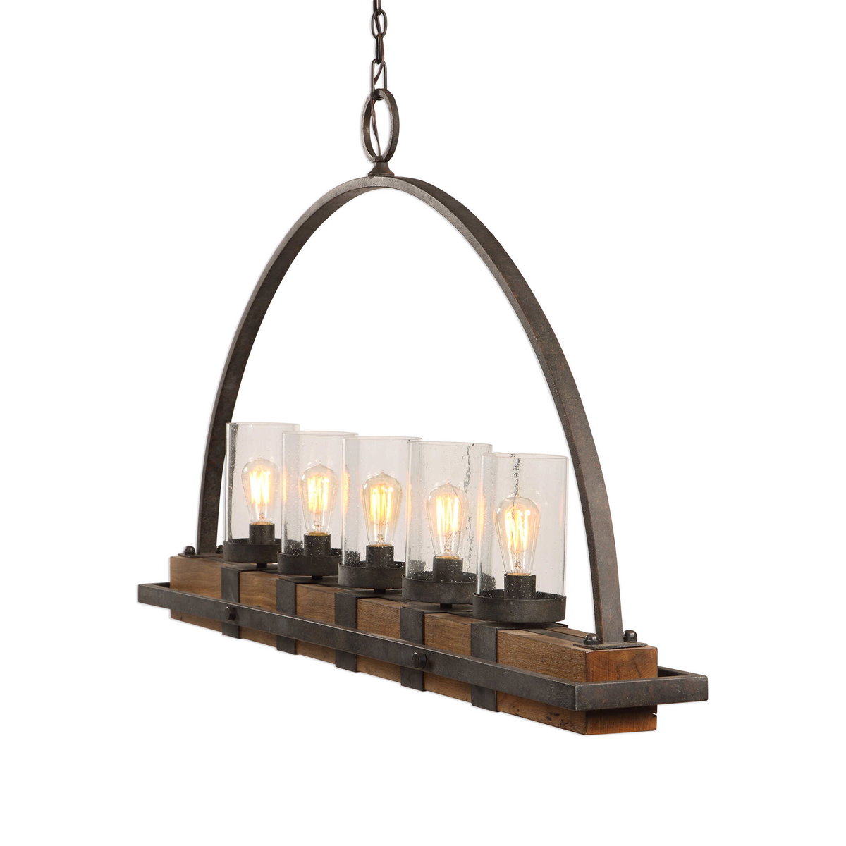 Atwood 5 Light Rustic Linear Chandelier, Linear Suspension by Uttermost, 51" width x 30.75" height x 7.75" depth View 3