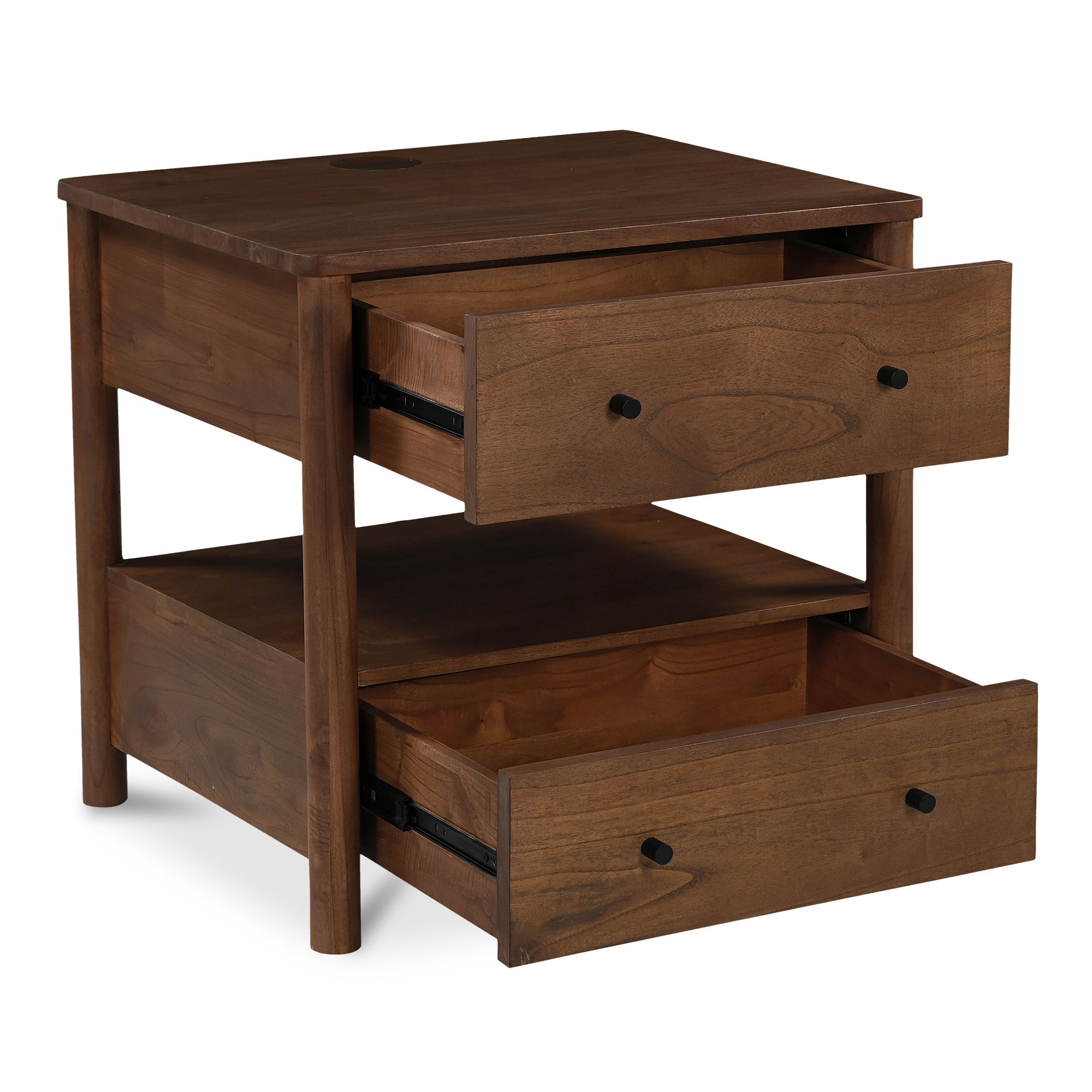 Lottie Charging Nightstand Brown, by Moe's Home, 28.5" width x 27.75" height x 24.5" depth View 2
