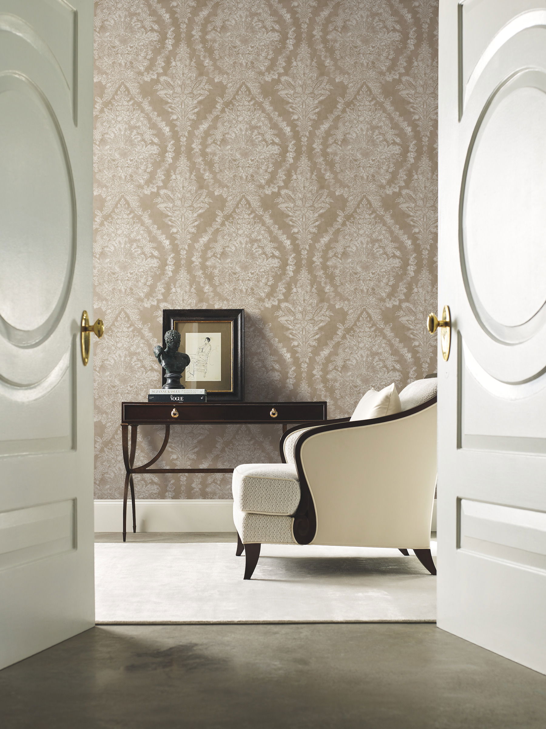 Charleston Damask Bronze Wallpaper, by York Wall, 27' length x 2'3" width x 0.02" depth View 2