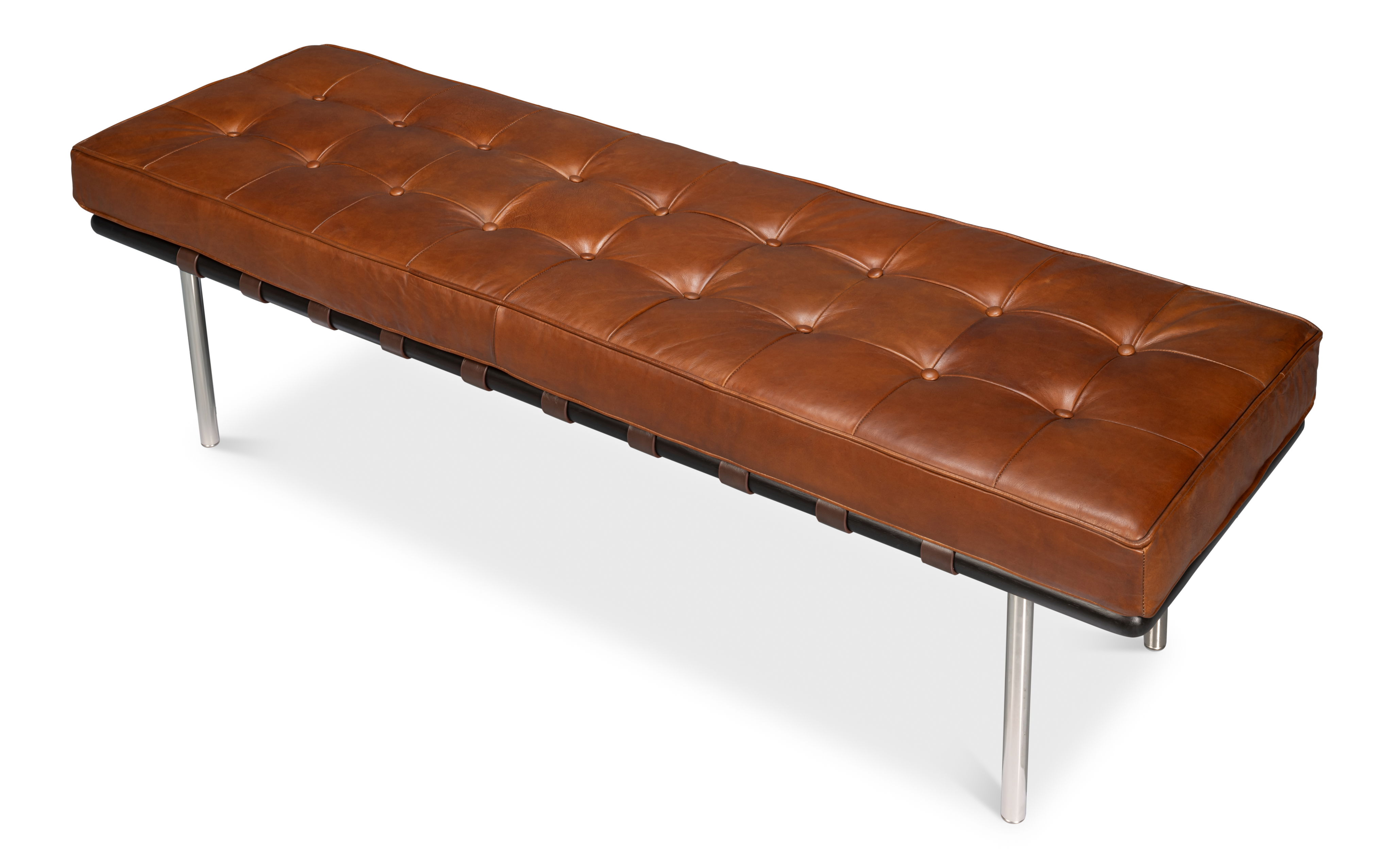 Prince Albert Bench, Vintage Havana Lthr, Seating by Sarreid, 64" length x 20" width x 18" height View 10