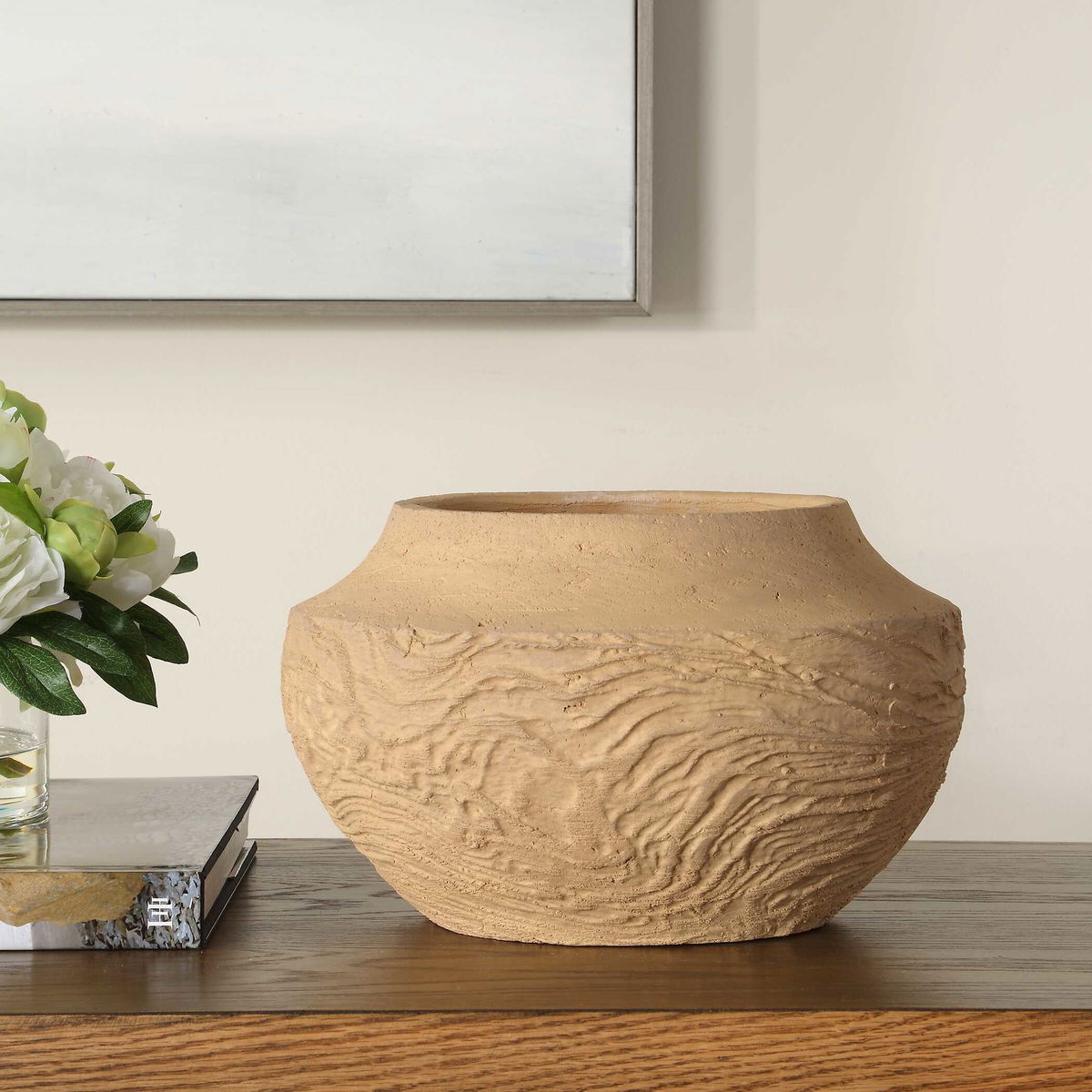 Sandstone Flow Small Terracotta Vase, by Uttermost, 12" width x 7" height x 12" depth View 2