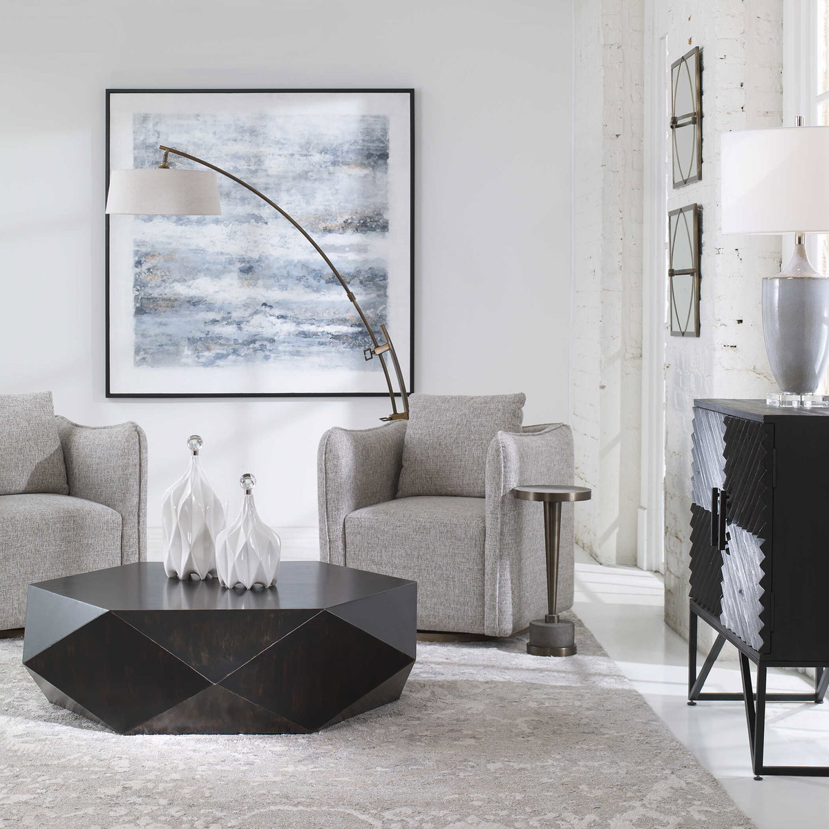 Calogero Bronze Arc Floor Lamp, by Uttermost, 5'4" width x 6'1.5" height x 1'6" depth View 4