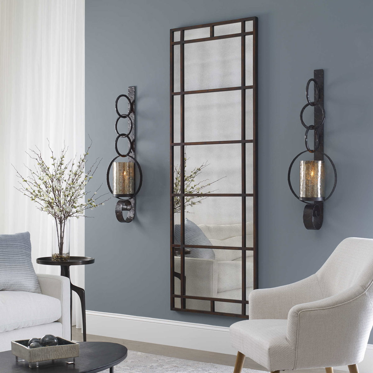 Avidan Antique Bronze Mirror, by Uttermost, 28.5" width x 79.37" height x 1.12" depth View 2