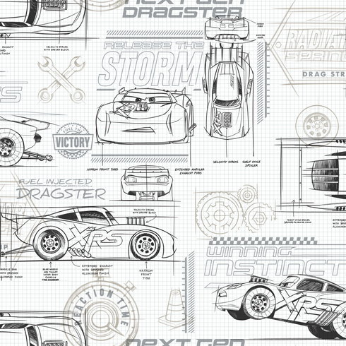 Disney & Pixar Cars Schematic Grey Peel & Stick Wallpaper