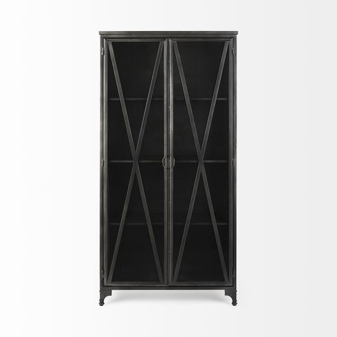 Poppy II 73.8" H Black Metal With Glass Door Display Cabinet