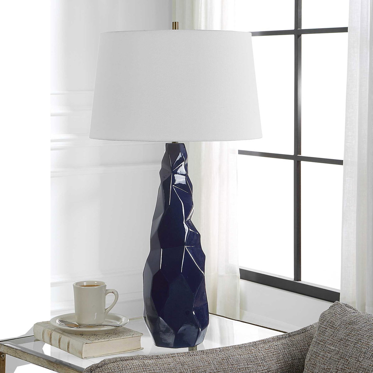 Kavos Geometric Blue Table Lamp, by Uttermost, 16" width x 31" height x 16" depth View 4