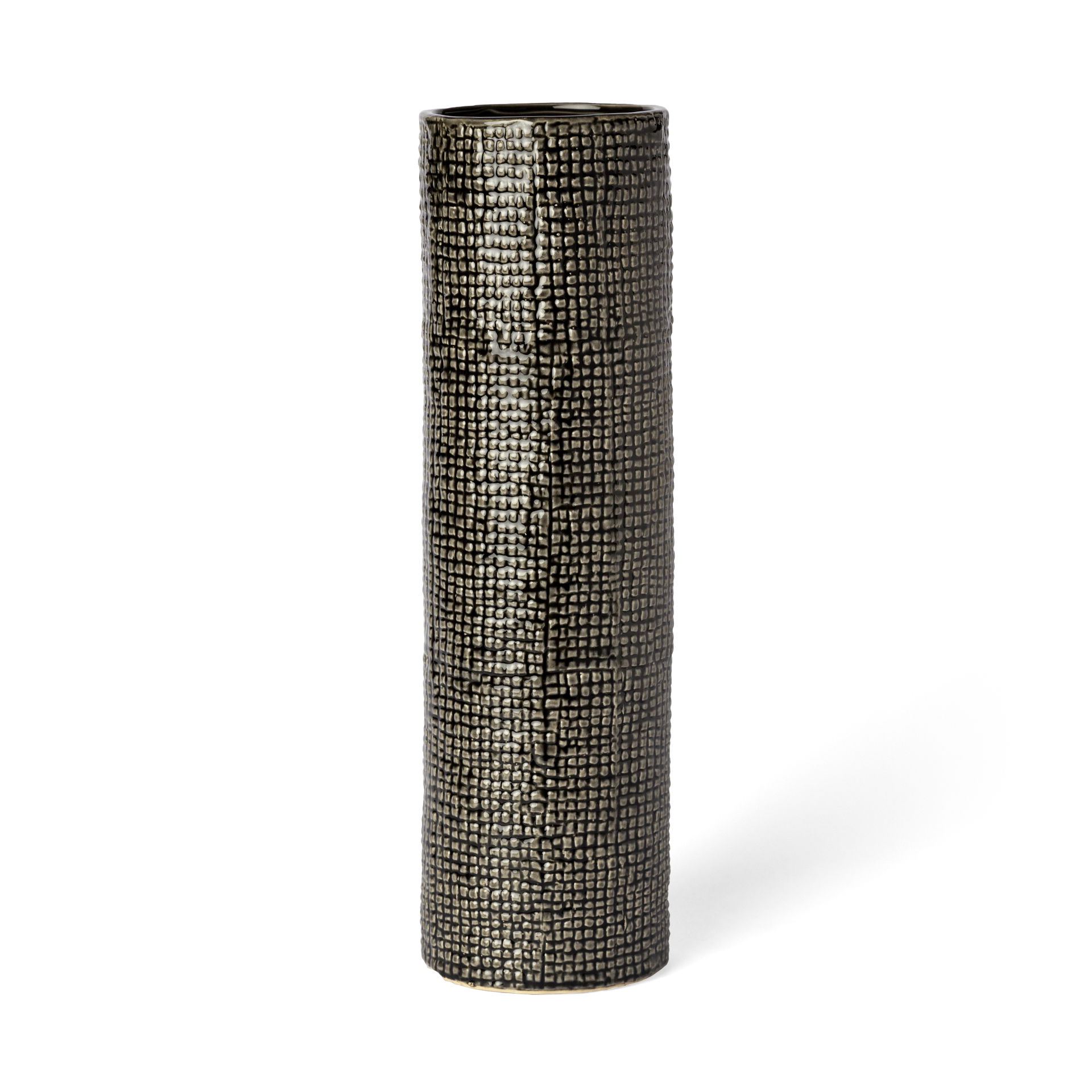 Kona III Large Black/Gold Cylindrical Ceramic Vase, by Mercana, 4.53" length x 4.53" width x 14.96" height View 1