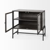 Arelius  36L x 18W Black-Brown Wood, Black Metal Base with 2 Glass Doors Accent Cabinet, Cabinets & Chest by Mercana, 36" length x 18" width x 32" height thumbnail 8