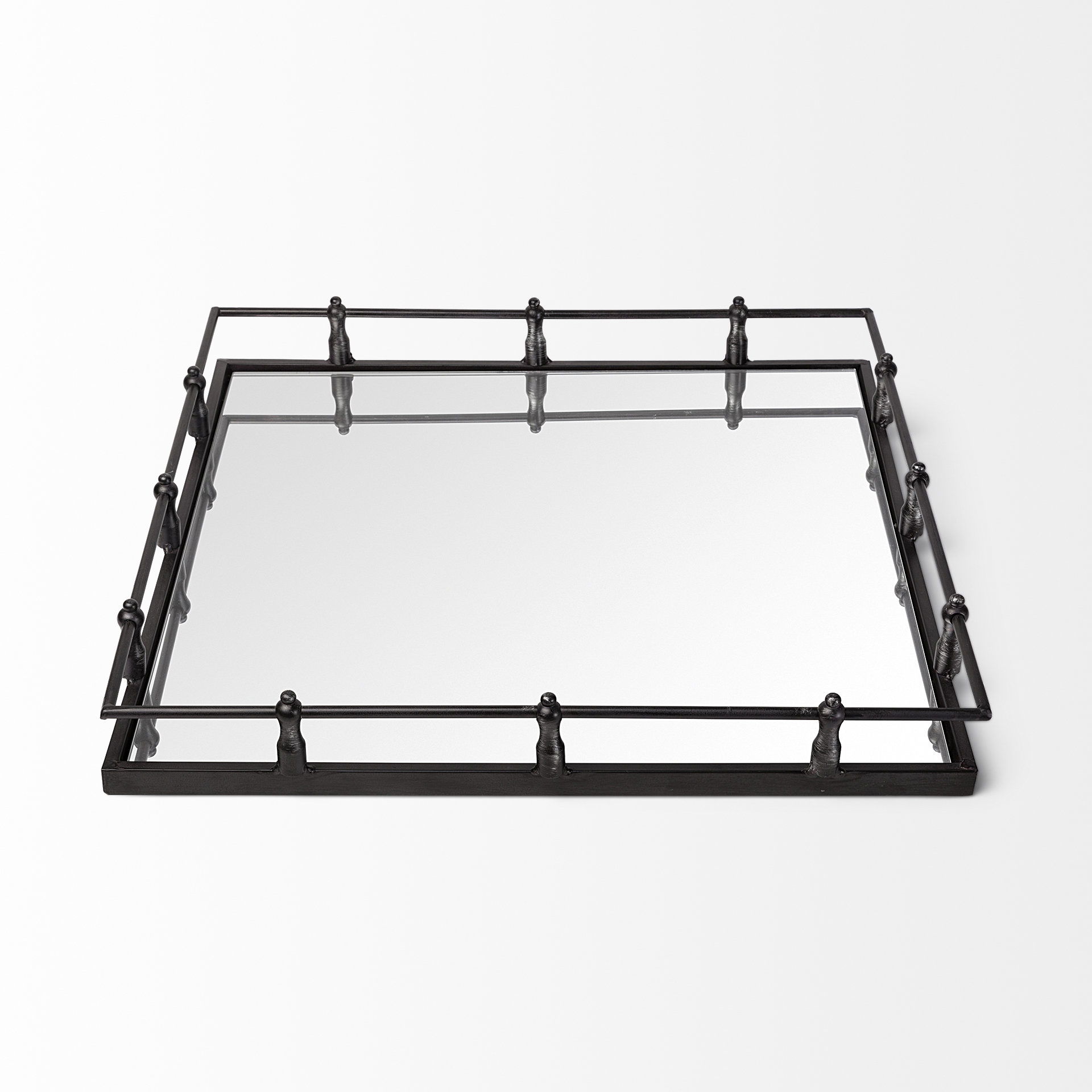 Christa 22L x 22W Black Metal Mirrored Base Square Tray, Decorative Tray by Mercana, 22.05" length x 22.05" width x 3.05" height View 5