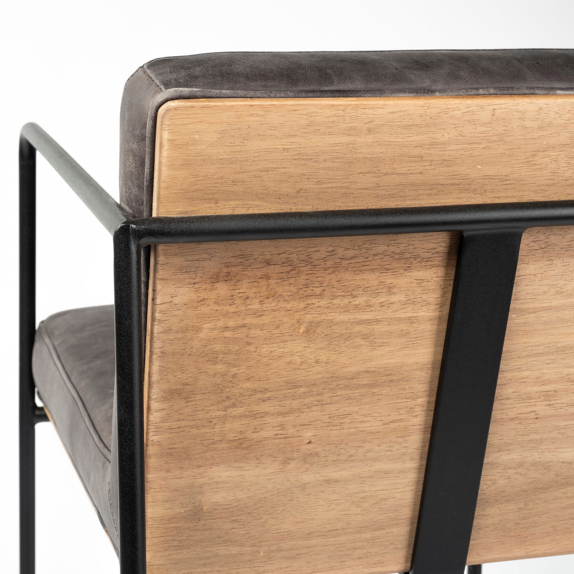 Stamford 36' Total Height Black Leather Seat with Wood Back, Metal Frame Counter Stool large image 