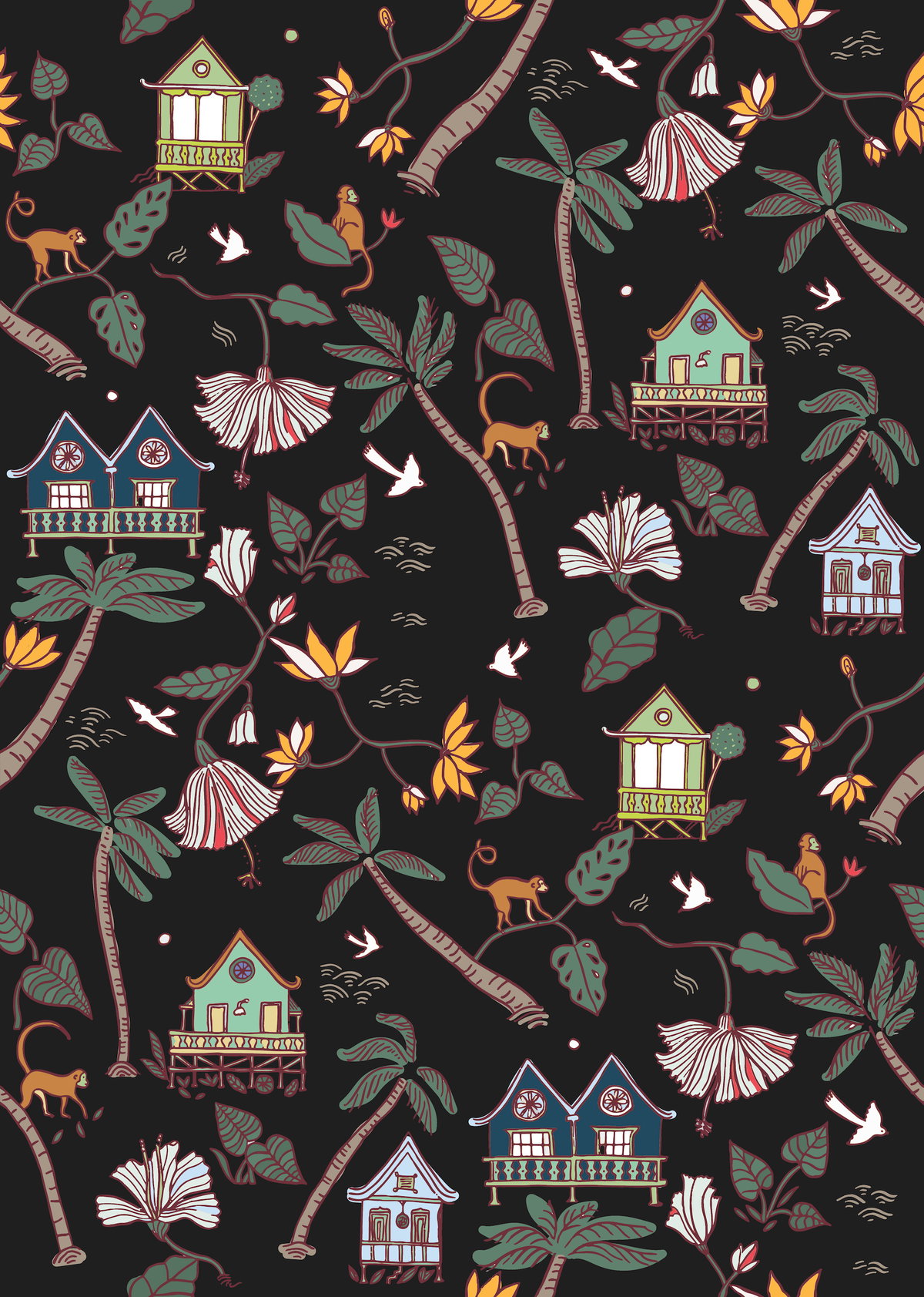 Calypso Jungle Black Peel & Stick Wallpaper, by York Wall, 18'10.8" length x 1'6" width x 0.02" depth