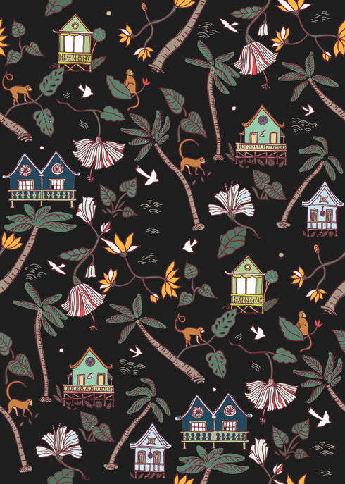 Calypso Jungle Black Peel & Stick Wallpaper