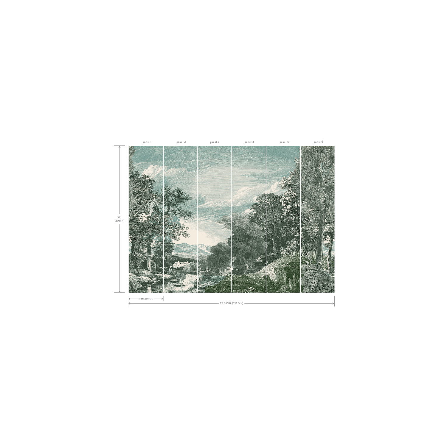 Provincial Scenic Teal Wall Mural large image 