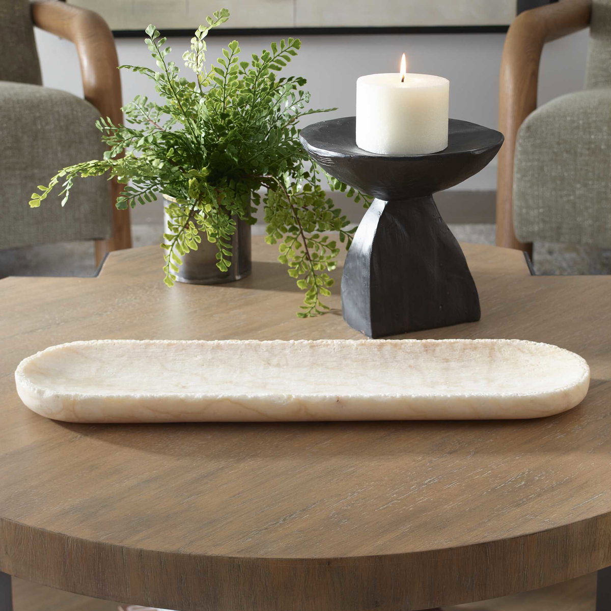 Sculpted Onyx Bowl, Decorative Tray by Uttermost, 21.75" width x 1.25" height x 6" depth View 5