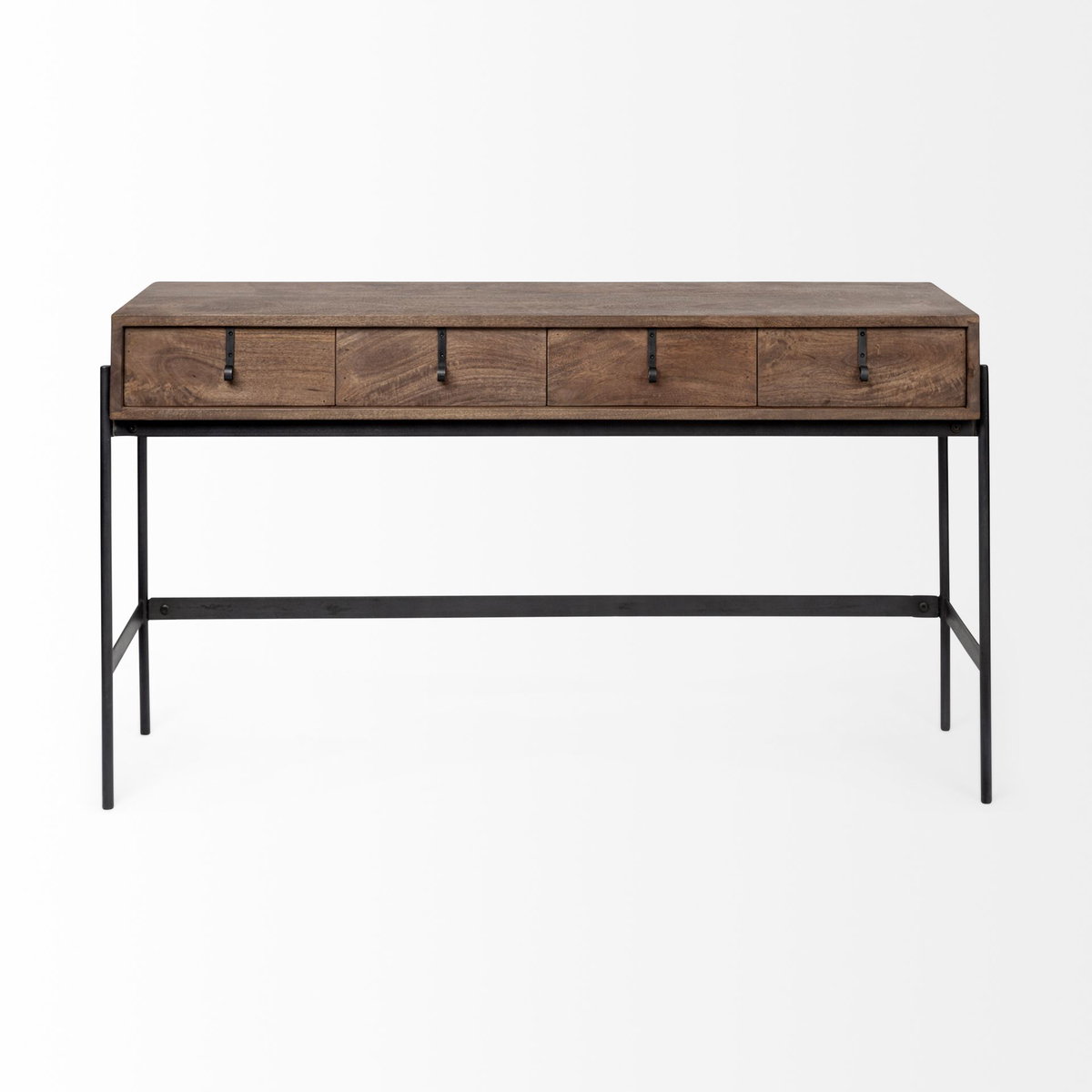 Glenn III 56L x 14W Dark Brown Wood with Black Iron Frame, 4 Drawer Console Table, by Mercana, 55.5" length x 14.5" width x 30" height View 5