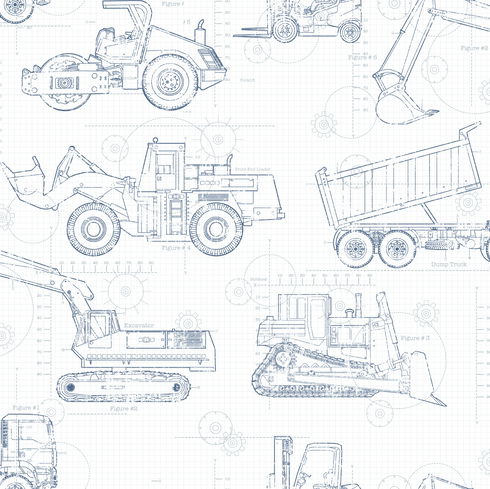 Construction Blueprint Navy Wallpaper