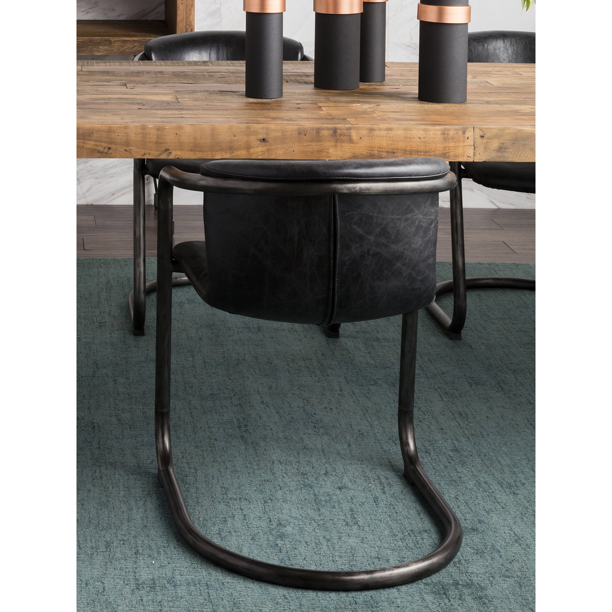 Freeman Dining Chair Onyx Black Leather - Set Of Two, by Moe's Home, 21" width x 30" height x 24" depth View 8