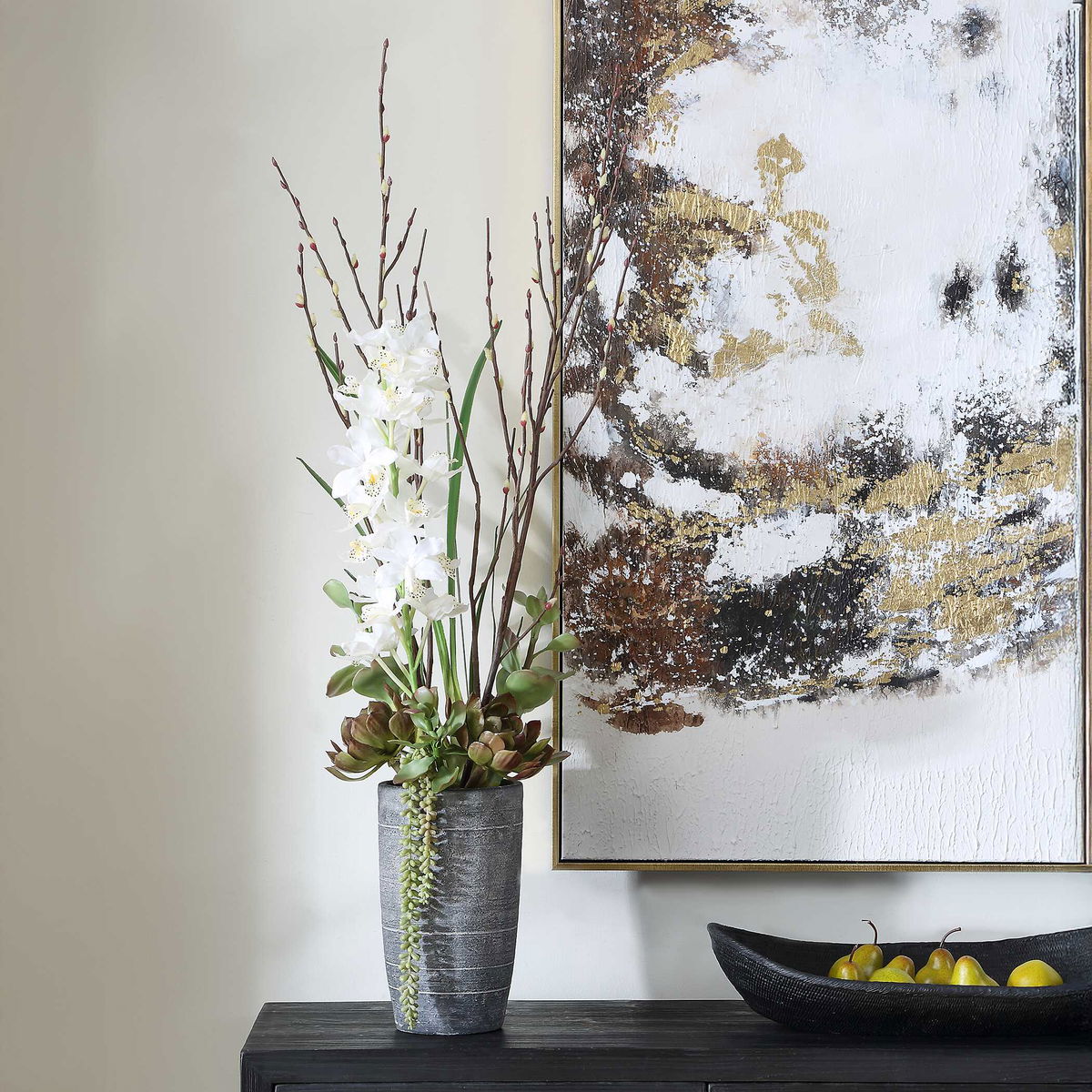 Eterna Orchid Centerpiece & Vase, Artificial Plants & Flower by Uttermost, 19.75" width x 48.5" height x 19.75" depth View 2