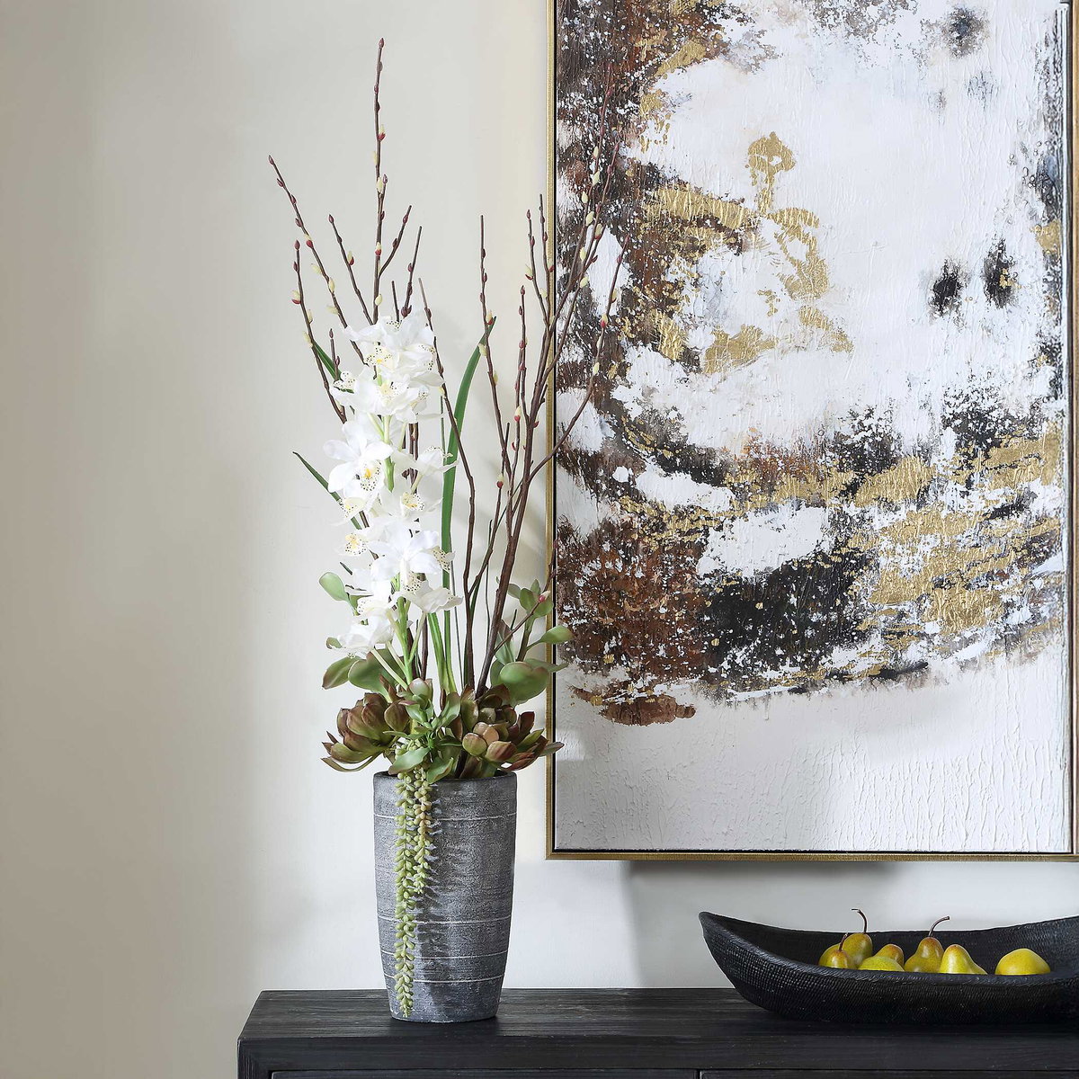 Eterna Orchid Centerpiece & Vase, Artificial Plants & Flower by Uttermost, 19.75" width x 48.5" height x 19.75" depth View 2