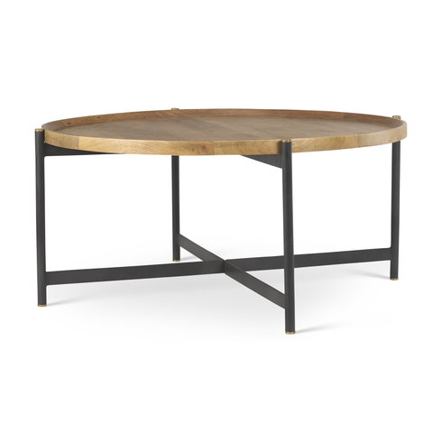 Marquisa 42" Round Medium Brown Wood with Black Metal Large Coffee Table