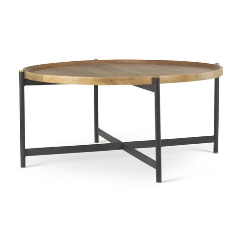 Marquisa Medium Brown Wood with Black Metal Large Coffee Table