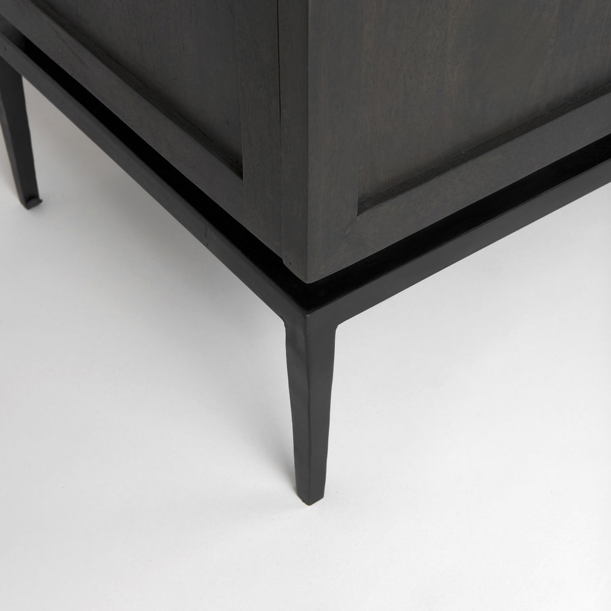 Divina Black-Brown Wood with White Marble Top and Black Metal Base Sideboard, Sideboards & Buffet by Mercana, 71" length x 18.5" width x 32" height View 15