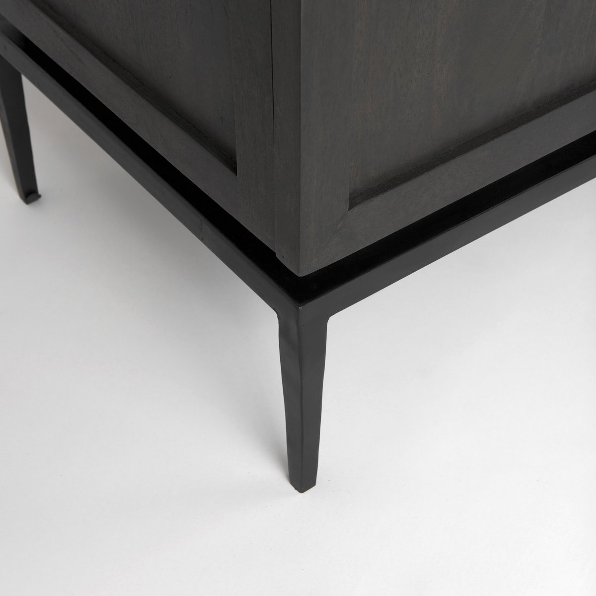 Divina Black-Brown Wood with White Marble Top and Black Metal Base Sideboard, Sideboards & Buffet by Mercana, 71" length x 18.5" width x 32" height View 15