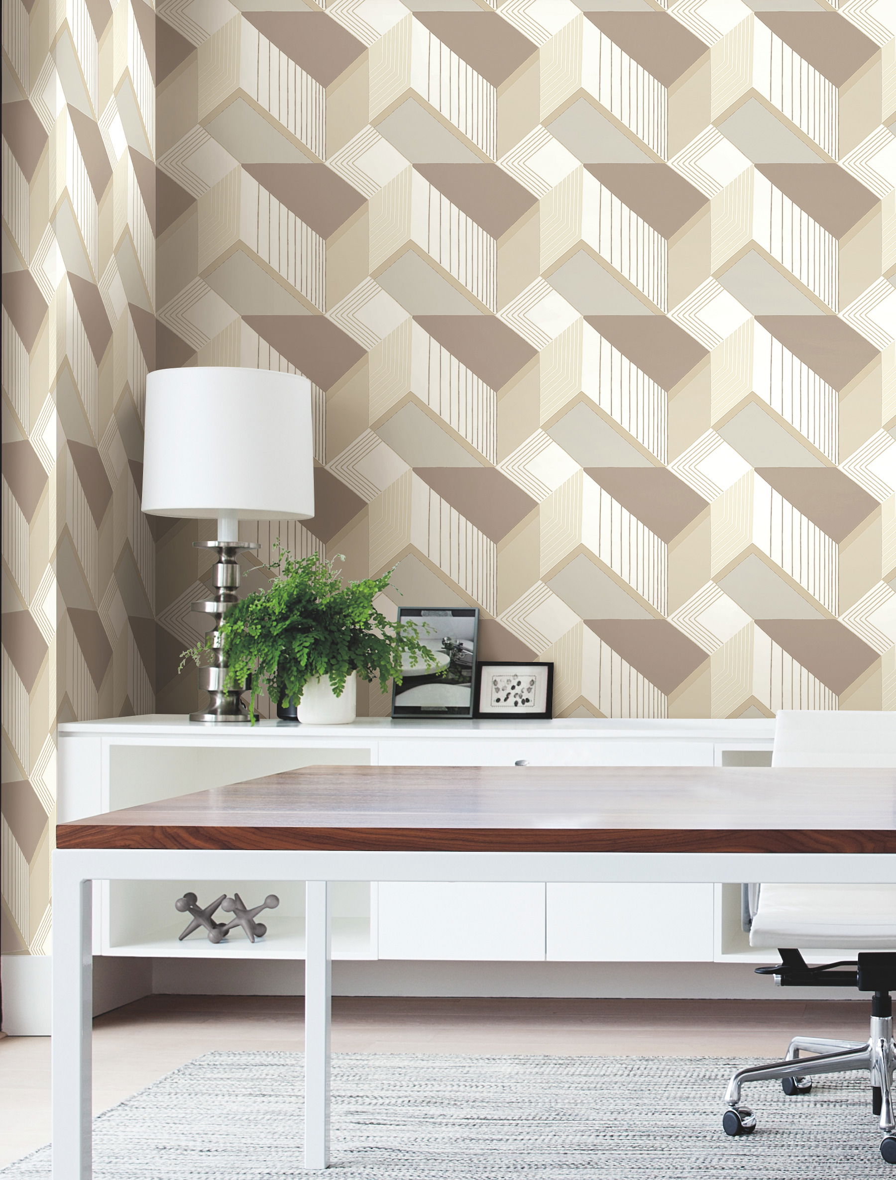 Graphic Geo Blocks White & Cream Wallpaper large image 