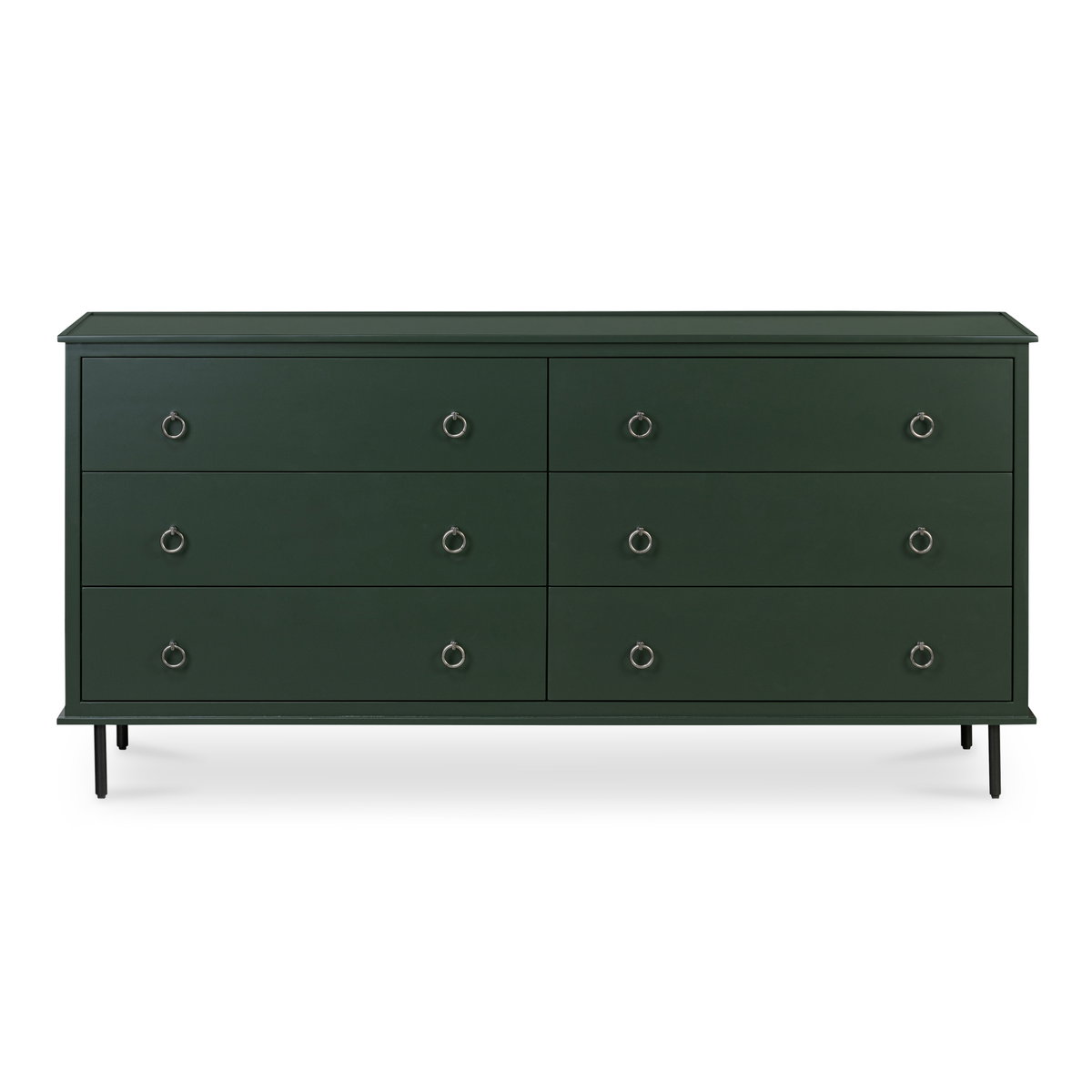 Reagan 6 Drawer Dresser Deep Green, by Moe's Home, 63" width x 30.25" height x 18.5" depth View 1