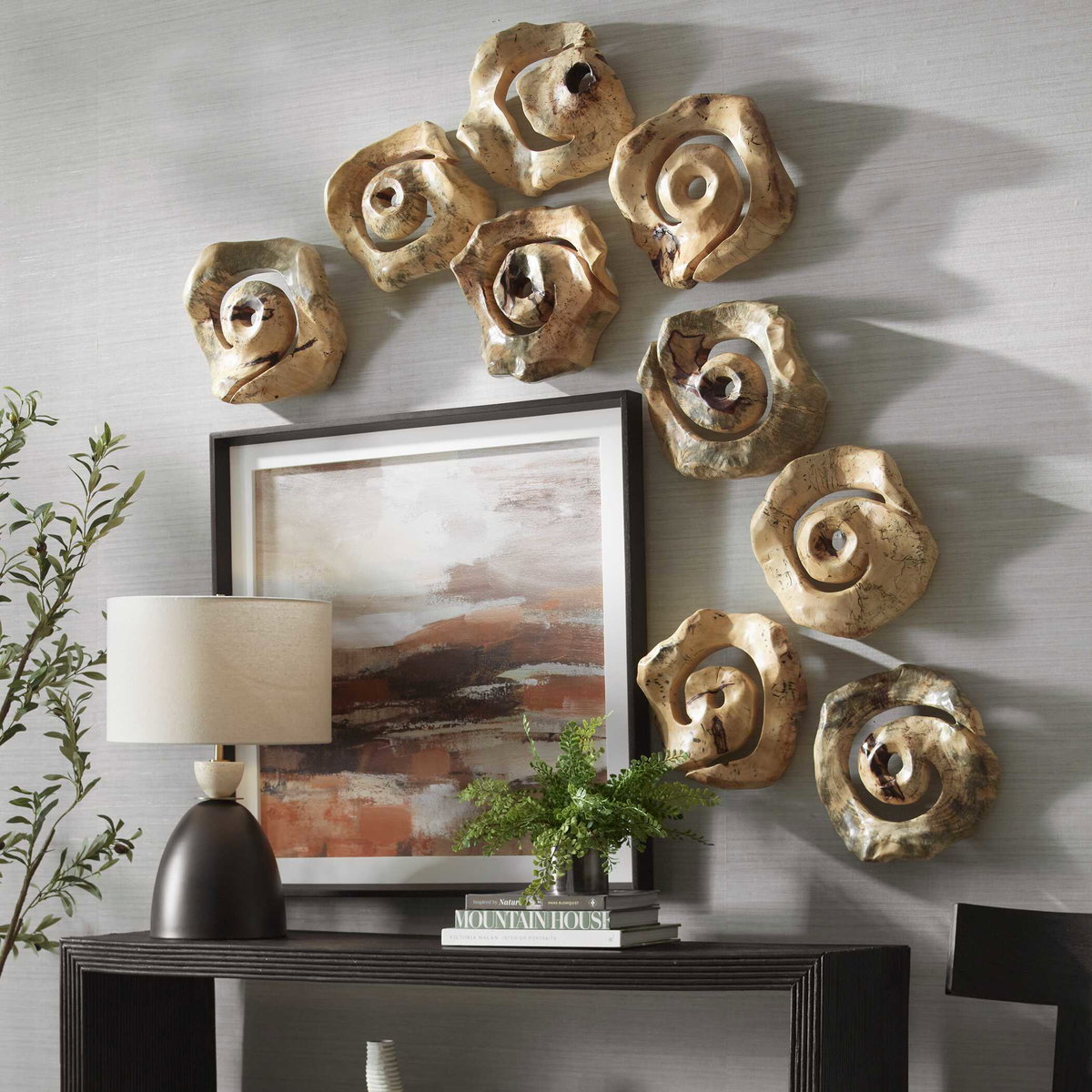 Corkscrew Wood Wall Decor Set/9, Sculptural Wall Art by Uttermost, 13.7" width x 13.7" height x 4.7" depth View 3