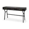 Vince 51L x 18W Black Metal with Gold Accents 3 Drawer Office Desk, by Mercana, 51.18" length x 18.31" width x 31.1" height thumbnail 1