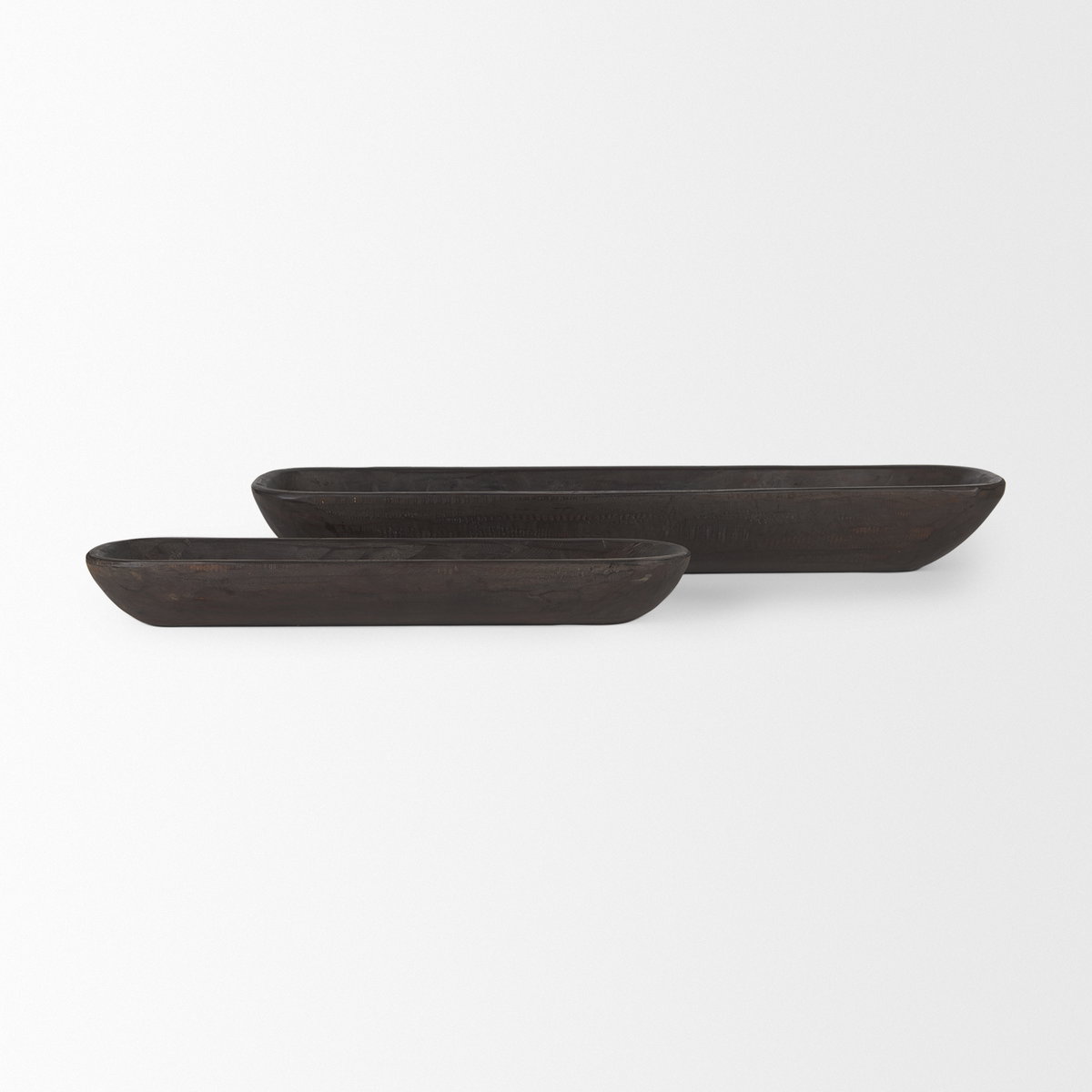 Athena Set of 2 Extra Large Black-Brown Reclaimed Wood Trays, Decorative Tray by Mercana, 34" length x 8" width x 5" height View 2