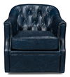 Coolidge Leather Swivel Chair, Blue, Seating by Sarreid, 30" length x 28" width x 31" height thumbnail 2
