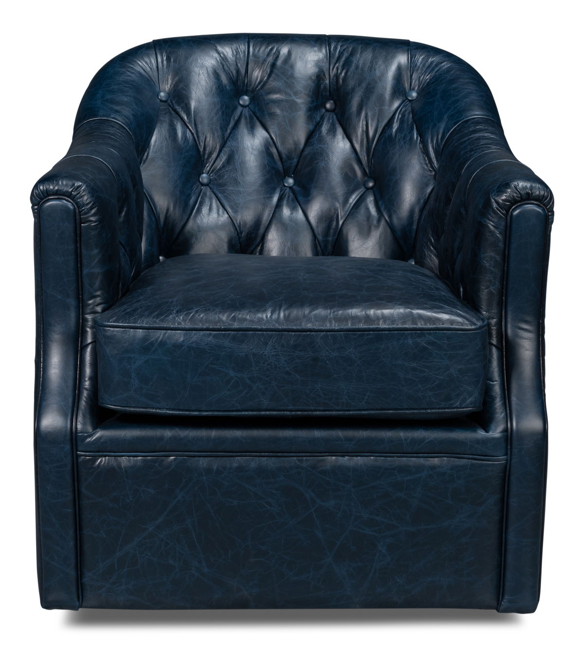 Coolidge Leather Swivel Chair  Blue, by Sarreid, 2'4" length x 2'6" width x 2'7" height View 2