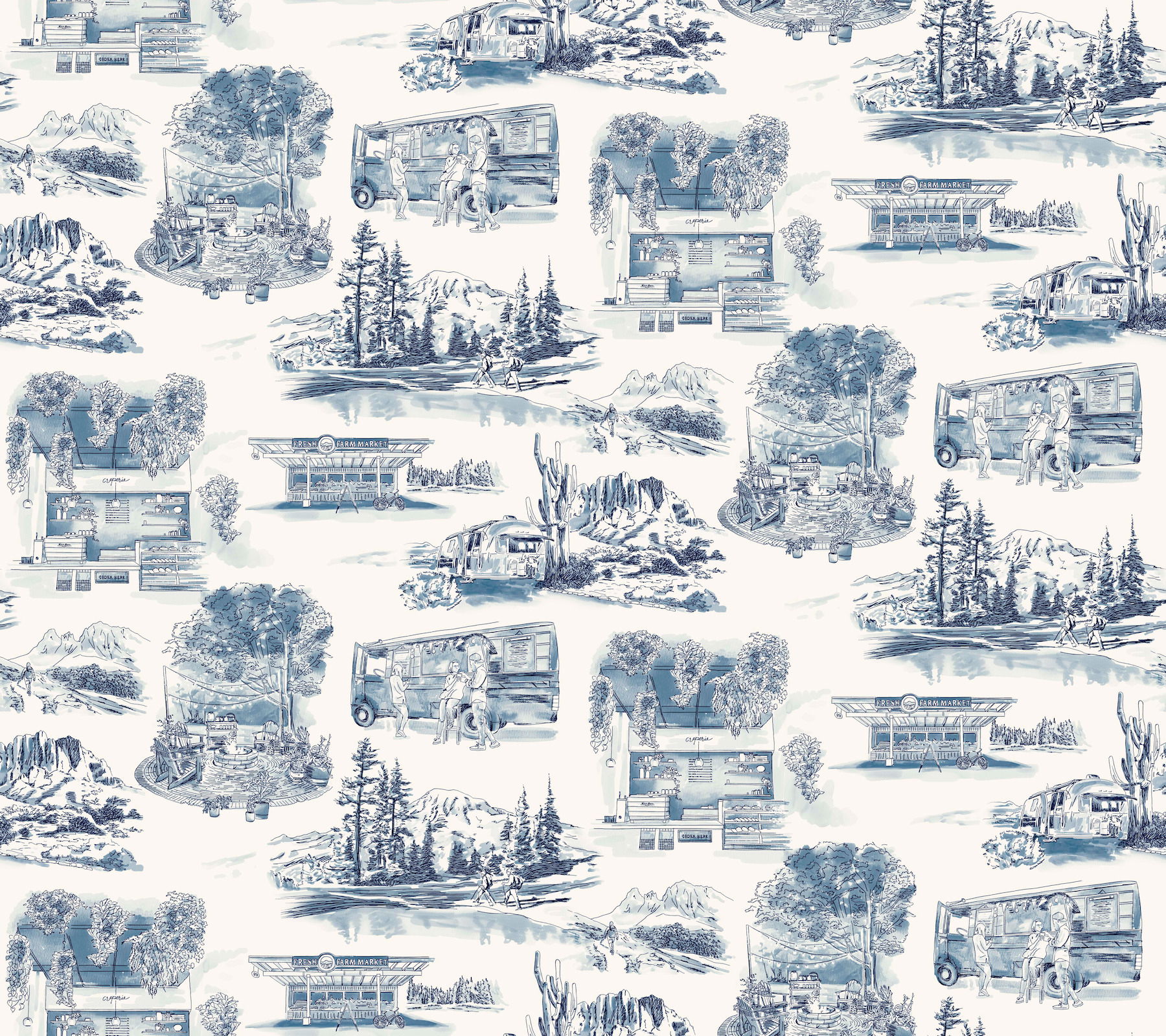 Modern Vista Toile Navy Wallpaper large image 
