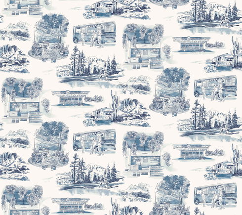 Modern Vista Toile Navy Wallpaper