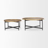 Marquisa 42' Round Medium Brown Wood with Black Metal Large Coffee Table, by Mercana, 42" length x 42" width x 19" height thumbnail 13