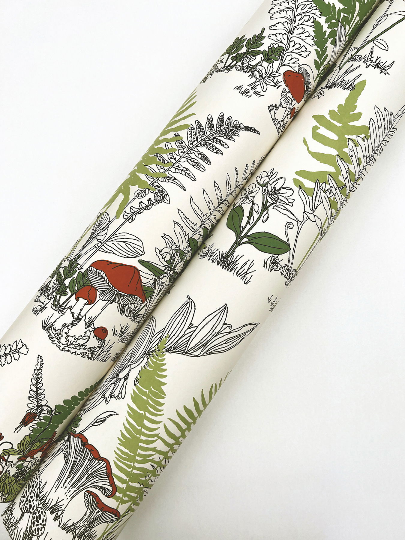 Mushroom Garden Toile Red & Green Wallpaper large image 